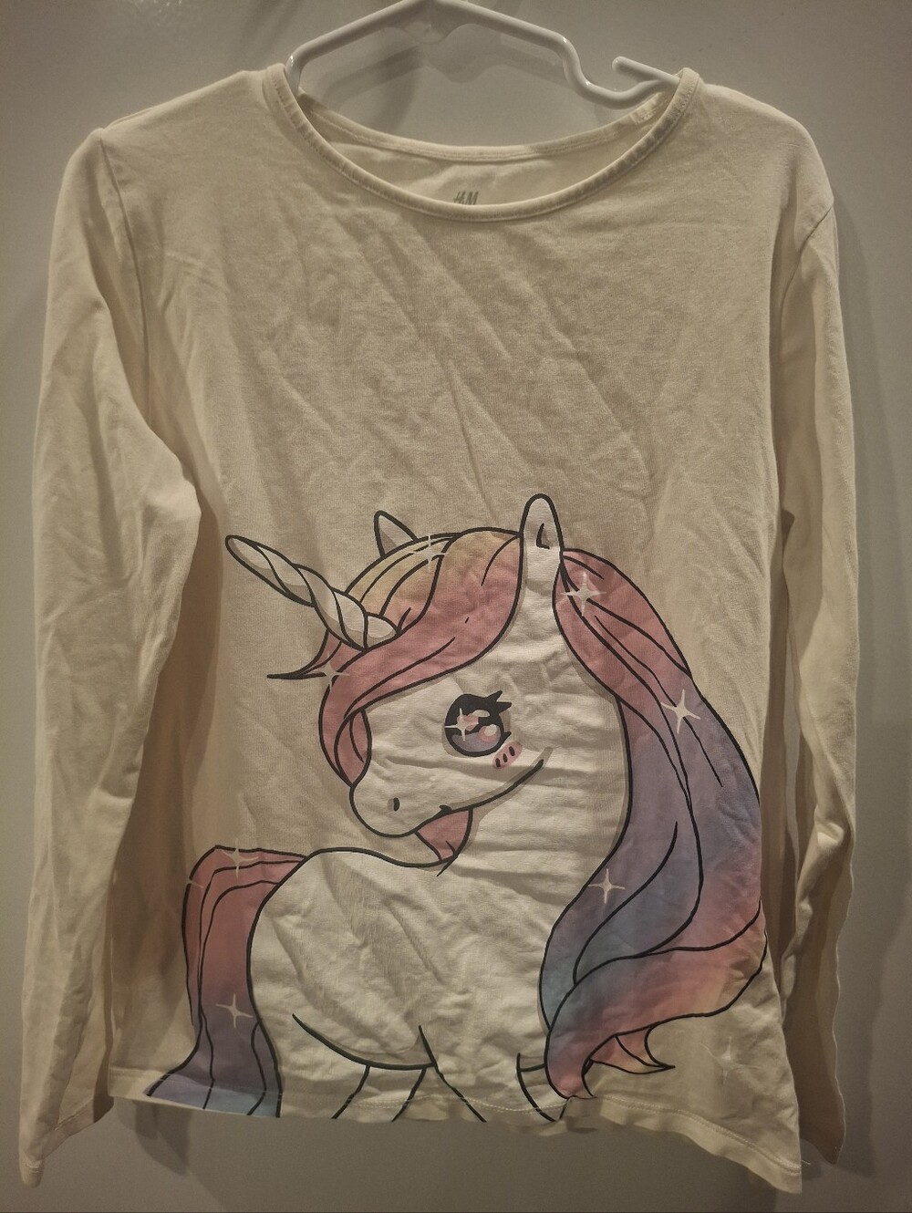 H&M Cream Long-Sleeve Unicorn Tee with Pink & Purple Mane